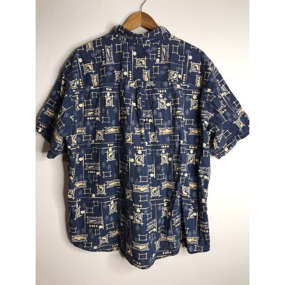 Woolrich Men's 2XL Blue Short Sleeve Button Shirt Fishing Fish Print - Picture 7 of 8